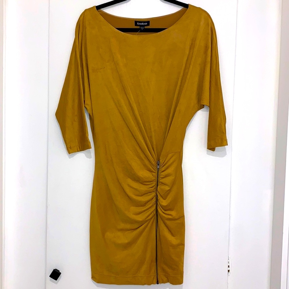 NWT Bebe Mini Dress Body-Hugging “Suede-like” Material Tan Small